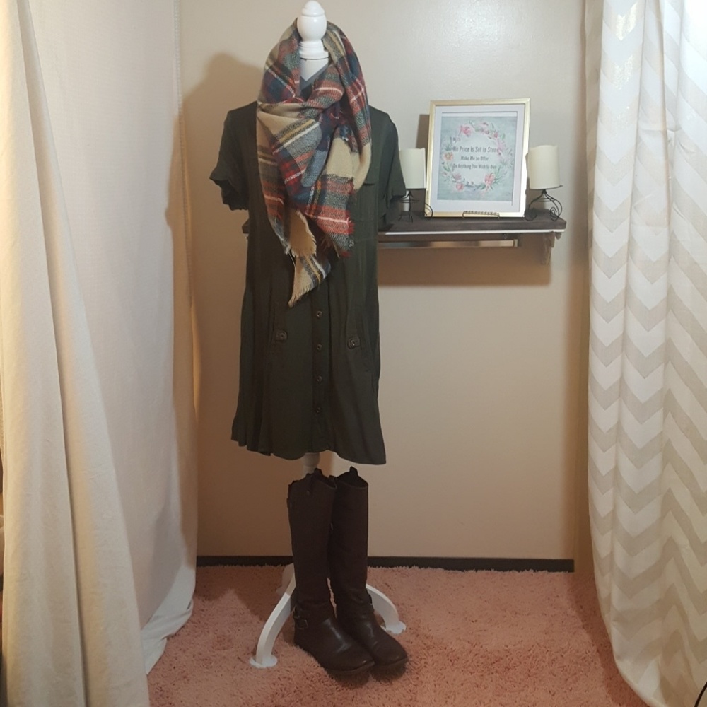 Olive Green Button up Dress
